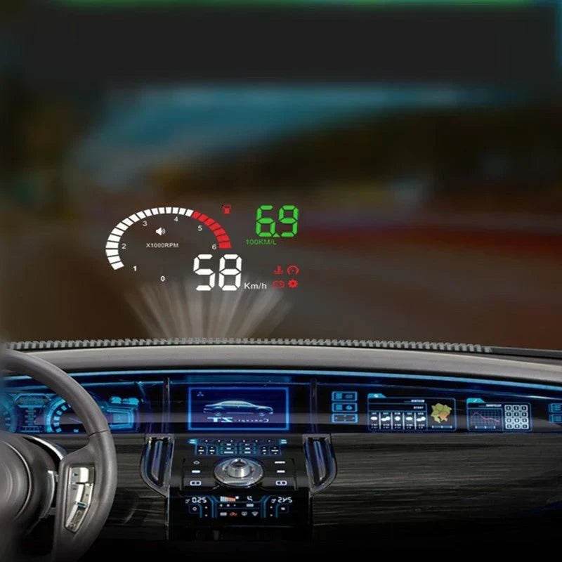 شاشة عرض علوية (HUD) مُركبة على السيارة تعرض استهلاك الوقود والجهد
