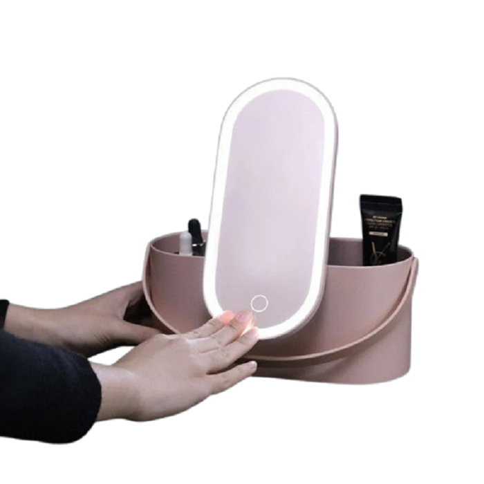 Portable LED Light Storage Box Beauty And Makeup Mirror